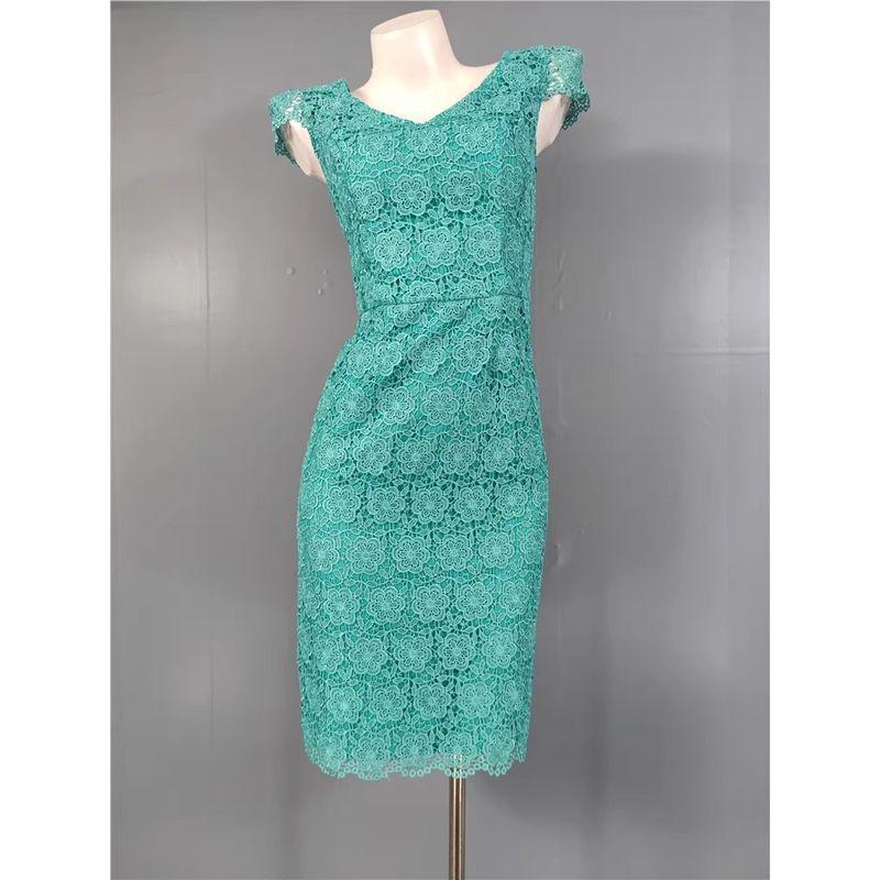 

Foreign Trade Order Re Home Heavy Industry Embroidered Lace Flying Sleeves Arms Hiding Sexy Fashion V-neck Slimming Commuting Dress Green 16