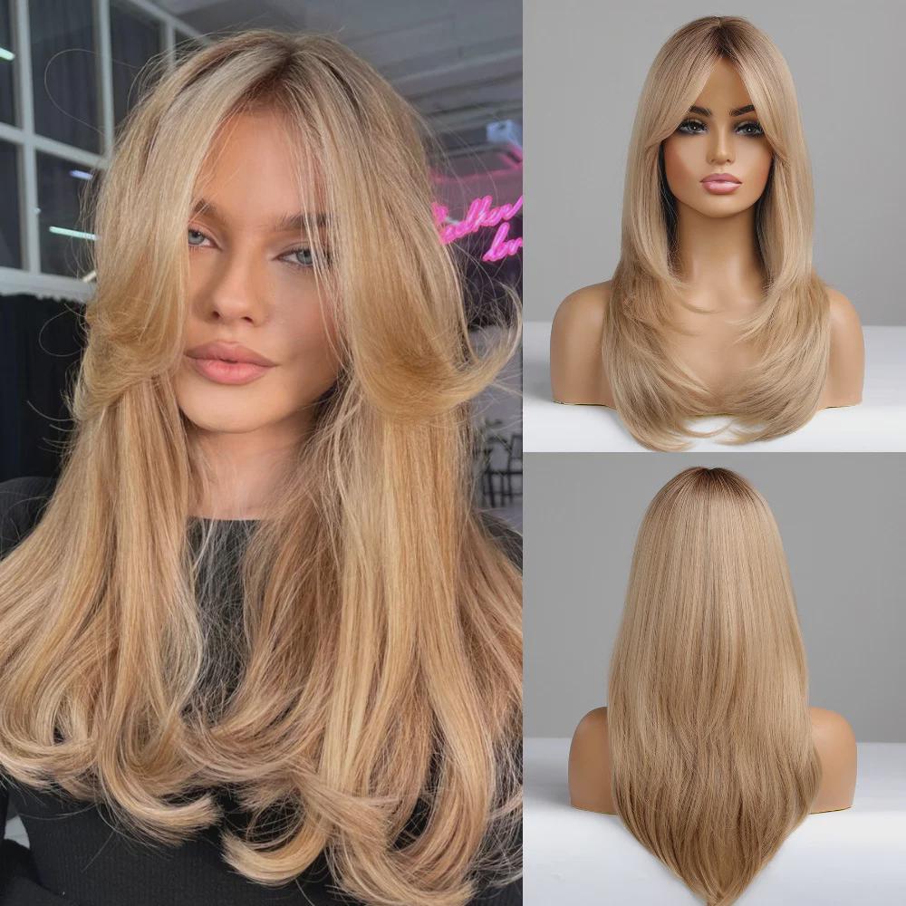 Natural Black Medium-Length Curly Wig with Bangs - European and American Style