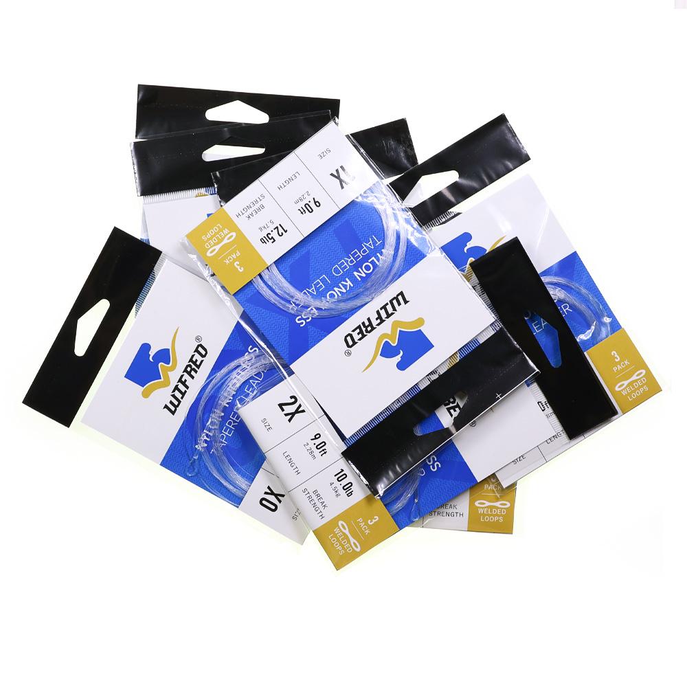3PCS/Pack 0X~7X Tapered Leader Fly Fishing Line 9FT/2.28M Fly Line Leader With Welded Loop Clear Nylon Tippet Line