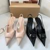 Fashion Square Buckle Pointed Toe Modern Sandals for Women New Summer Desiger Slingback Patent Leather High Heels Ladies Dress Shoes