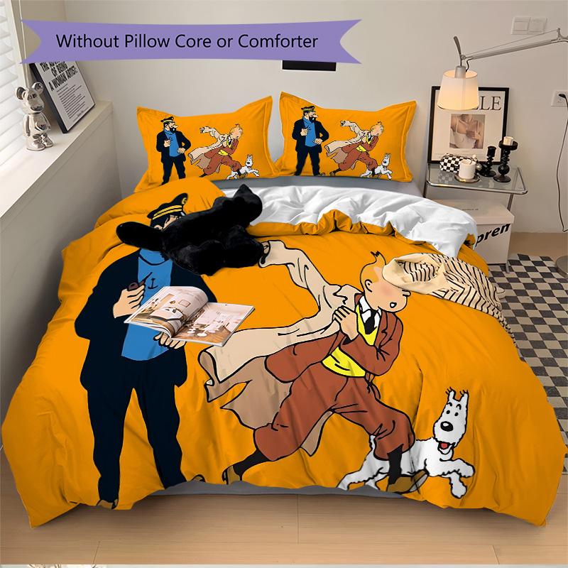 Tintin'S Adventures Orange Land Print 3Pcs Bedding Setduvet Cover With 2 Bedropillowcase Home Birthday Gift