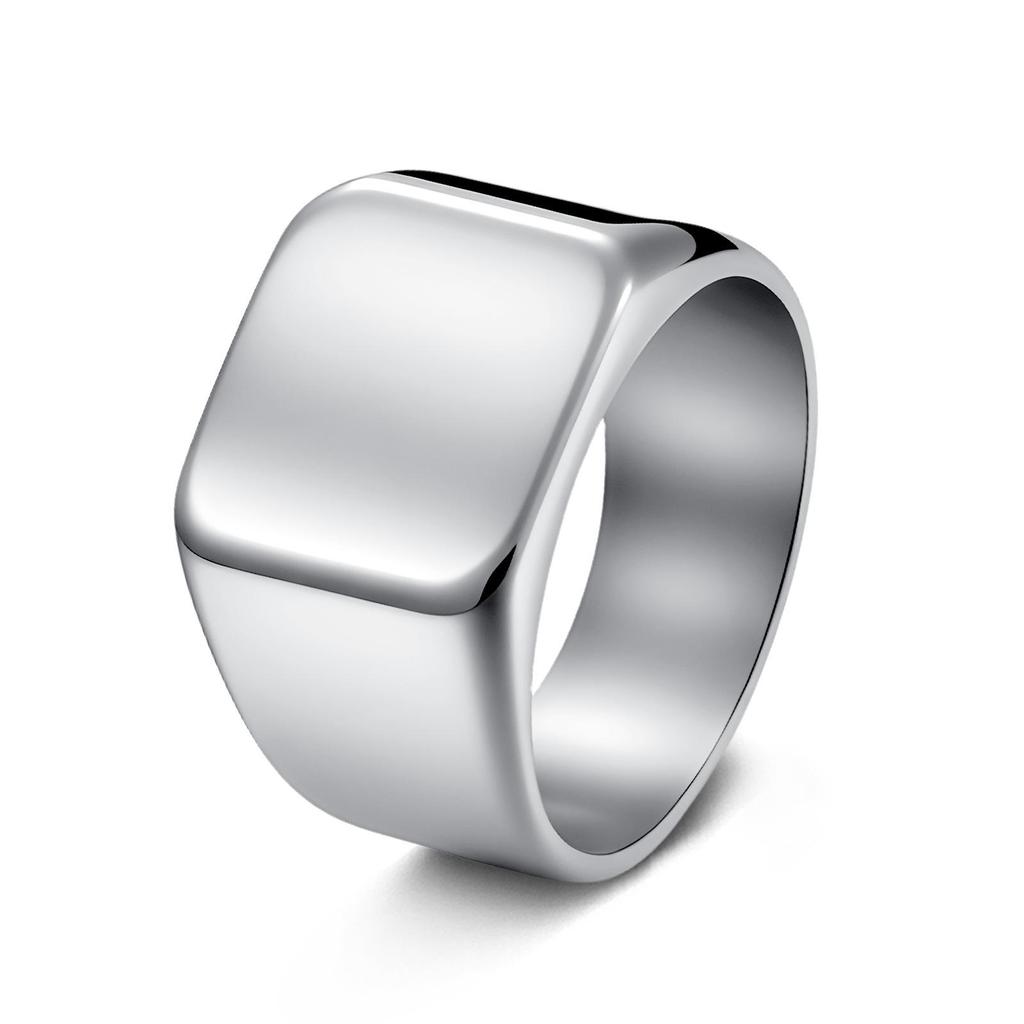 Titanium Steel Minimalist Square Men's Ring - Polished European & American Style