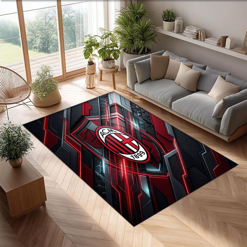 Tappeto in Flanella Stampato AC Milan Antiscivolo Morbido Poliestere Tappeto per Pavimento Tappetino Decorativo da Interno per Camera da Letto Soggiorno Divano Sala Giochi Decorazione Casa
