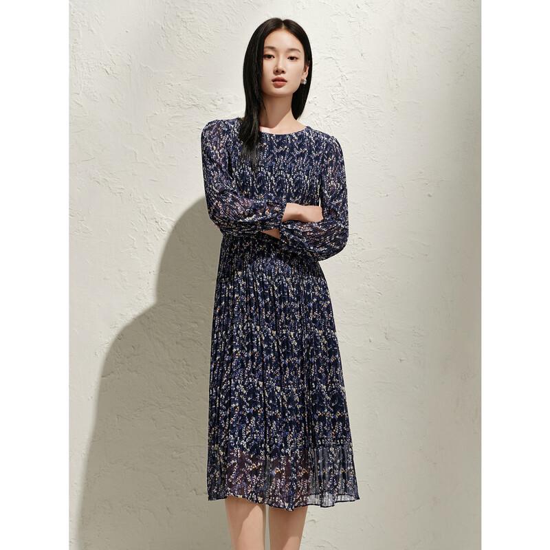 Anna Kou Elegant Floral Pleated Chiffon Midi Dress