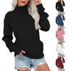 Women's Solid Color Turtleneck Sweatshirt Long Sleeve Pullover with Front Pocket Casual Top for Everyday Wear