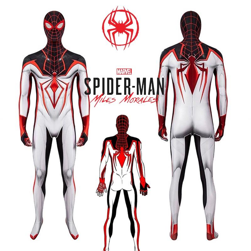 Spider-man Ps5 Miles Morales T.r.a.c.k. Costume da Cosplay Bianco per Adulti