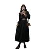 Plus Size Color Block Velvet Corduroy Dress - Retro Long Sleeve, Waist-Cinched Skirt for Autumn/Winter