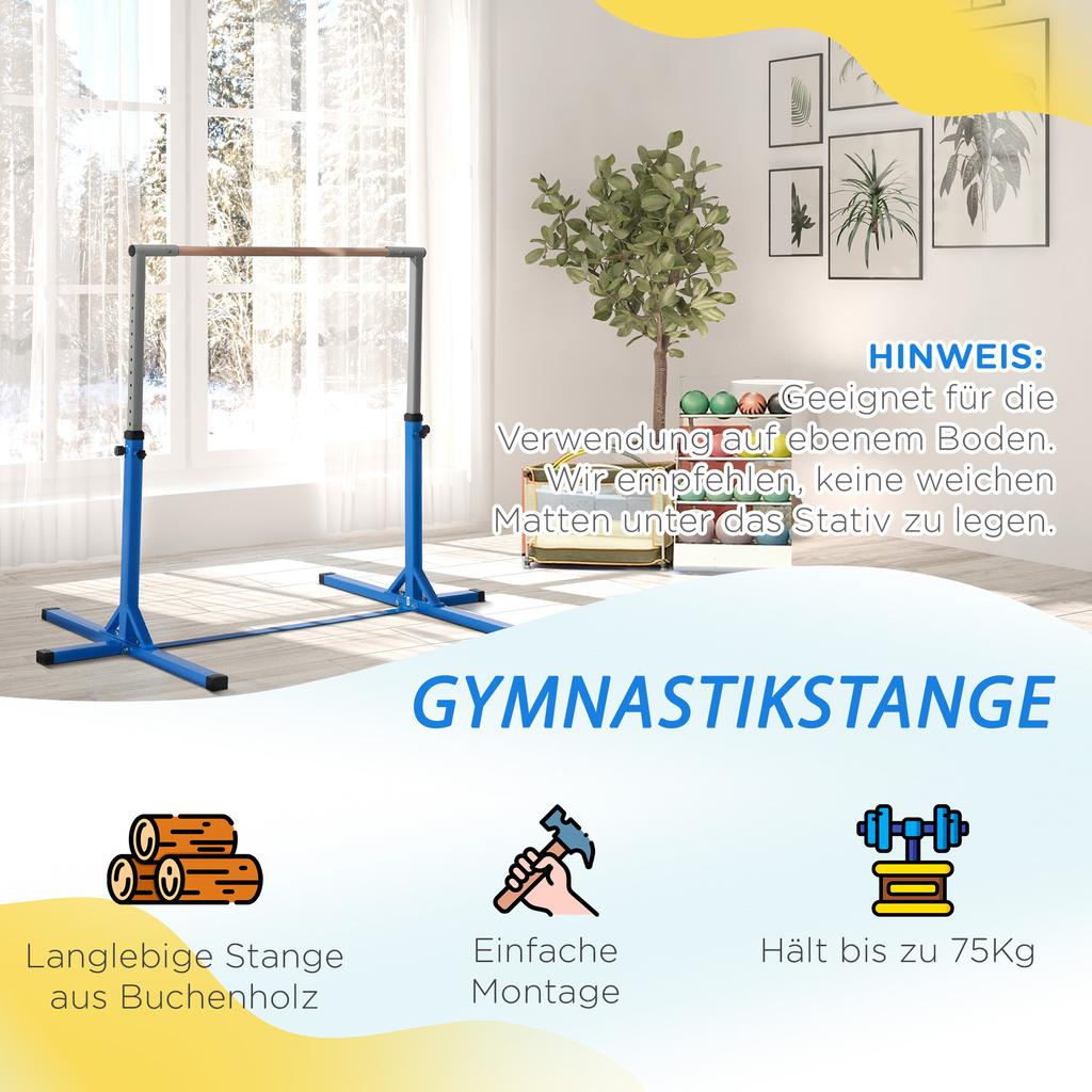 Sbarra Orizzontale da Ginnastica Regolabile in Altezza per Bambini, Bambini Junior Kip High Bar Fitness, Blu