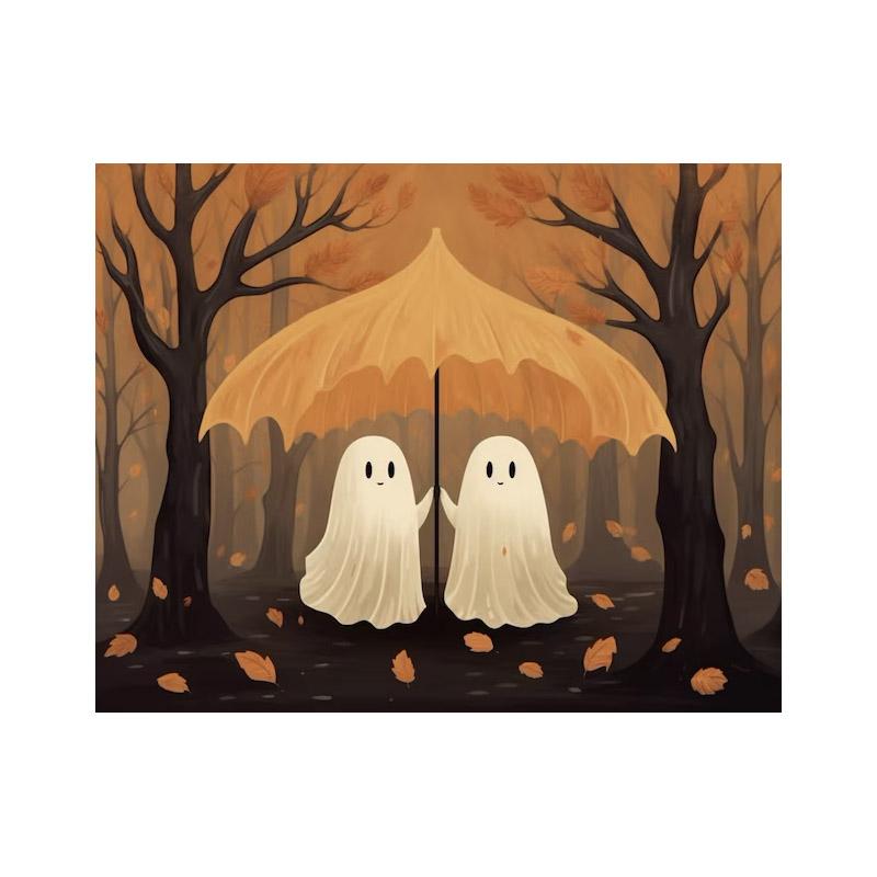 Ghost Garden Whimsy Tapestry With Cute Ghosts Mushrooms Wildflowers Crescent Moon Halloween Wall Art For Witchy Decor  Halloween