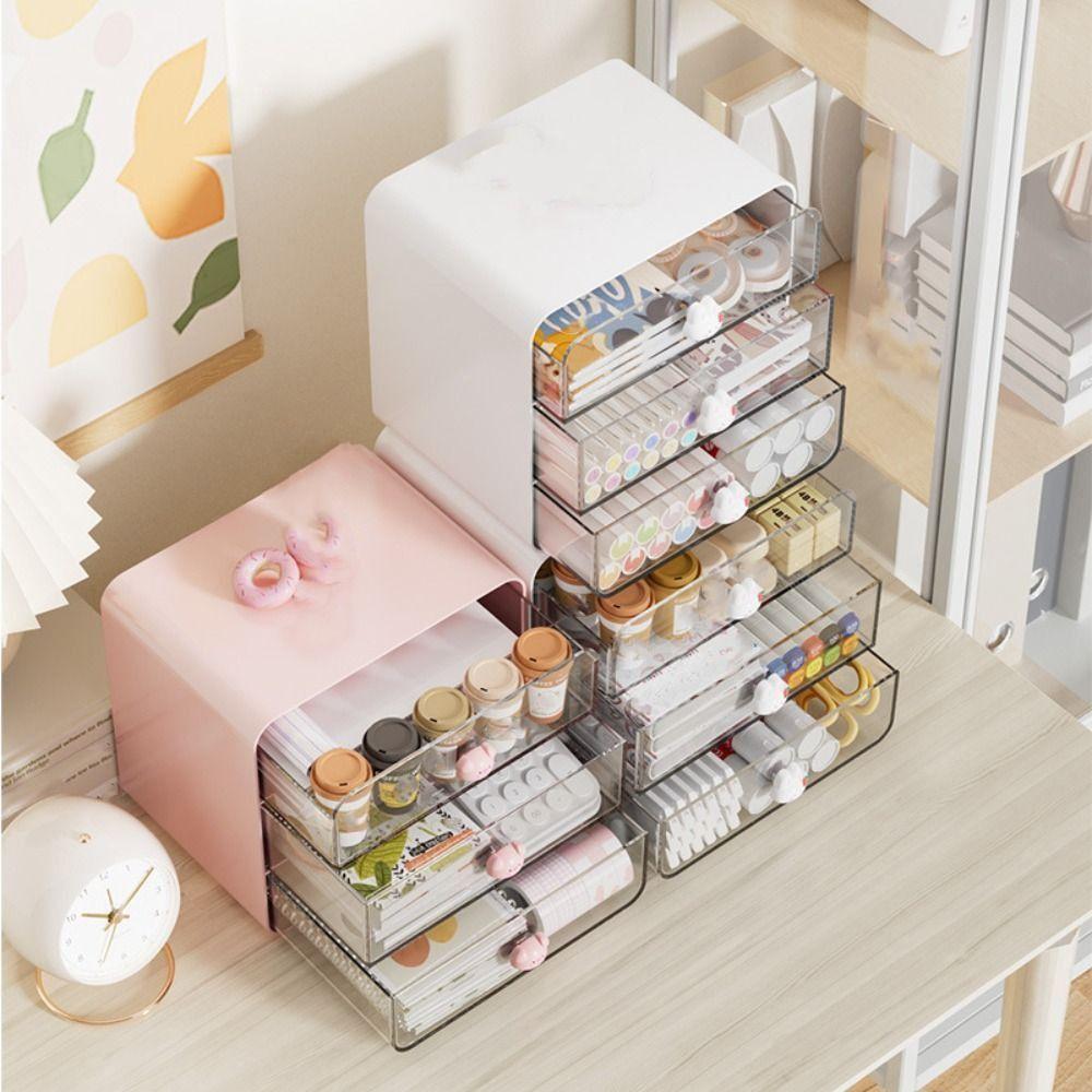 Transparent Design Desktop Drawer Box Multifunctional Space Saving Storage Shelf Large Capacity Cosmetic Storage Box School