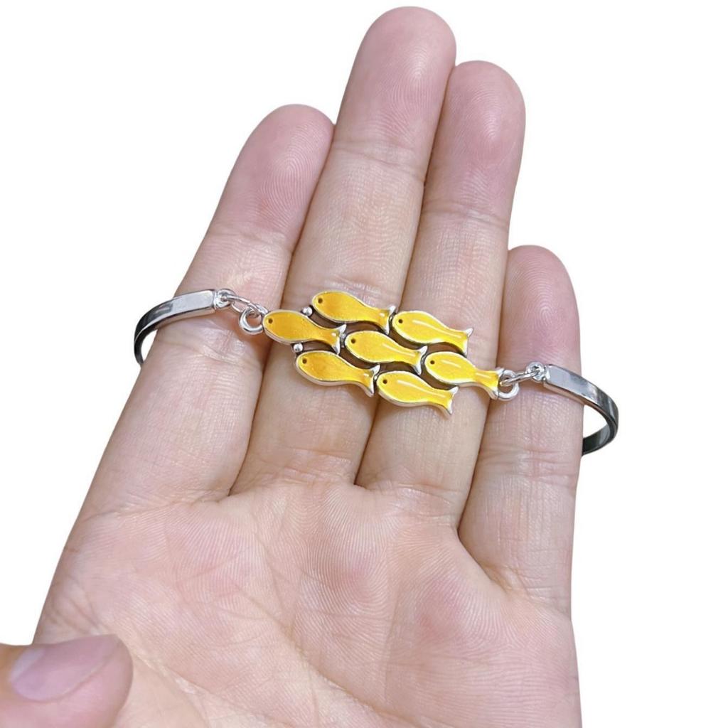 Vintage Bangle Bracelets for Women, Unique Designer Jewelry w/ Golden School of Fish Charm, Ocean Theme Charm Bracelet