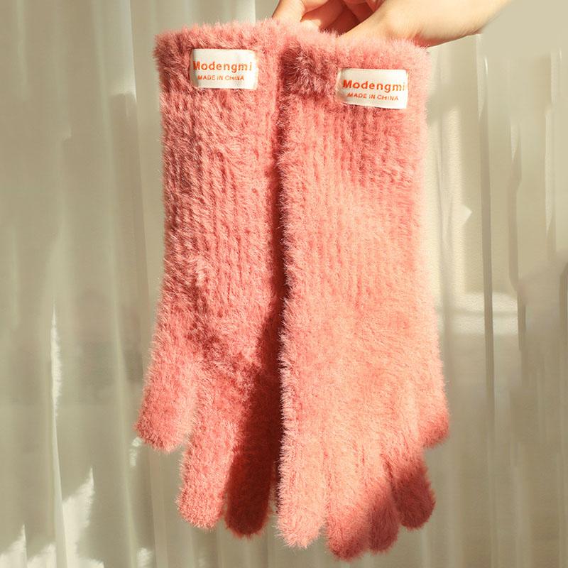 26cm Imitation Mink Velvet Fluffy Solid Women's Gloves Winter Keep Warm Fingertips Touch Screen Fashion Elegant All Match