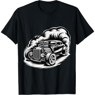 Μαύρο και Λευκό Hot Rod Burnout Power Muscle Car T-Shirt
