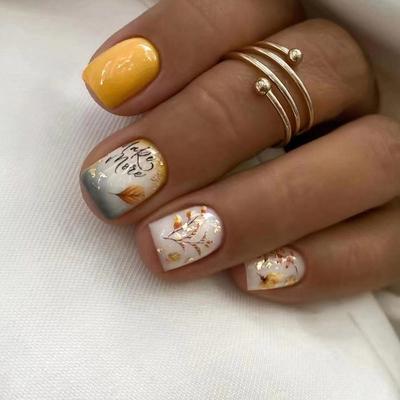 24 Pieces Healthy and Environmentally Friendly Manicures, Autumn and Winter Romantic Leaves, Retro Gentle Personality Niche Wear Armor