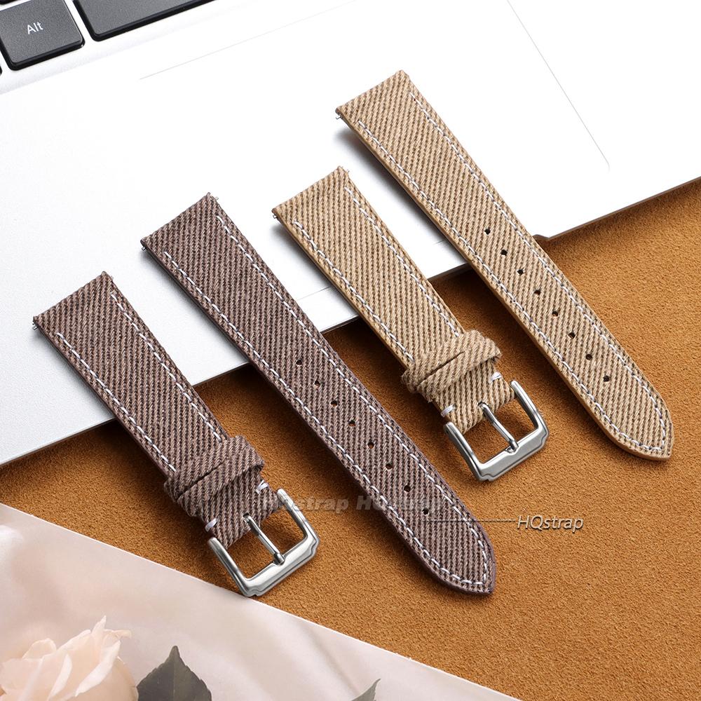 Denim Nylon Watch Strap Canvas Watchband 18mm 20mm 22mm for Seiko Stitched Cowhide Watch Band Men Women Quick Release Bracelet