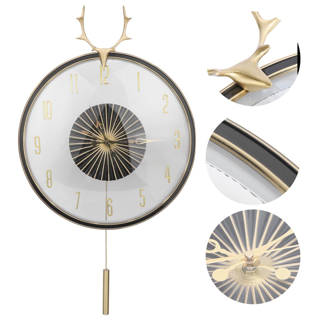 Orologio da Parete Rotondo Appeso Ottone Corna Pendolo Orologio Segnatempo Decorazione per Ufficio Camera da Letto