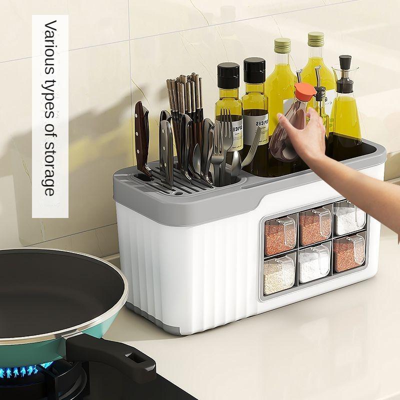 Multi-functional Seasoning Box Kitchen Storage Rack Seasoning Bottle Condiment Storage Rack Seasoning Tank Knife and Tableware Storage Box