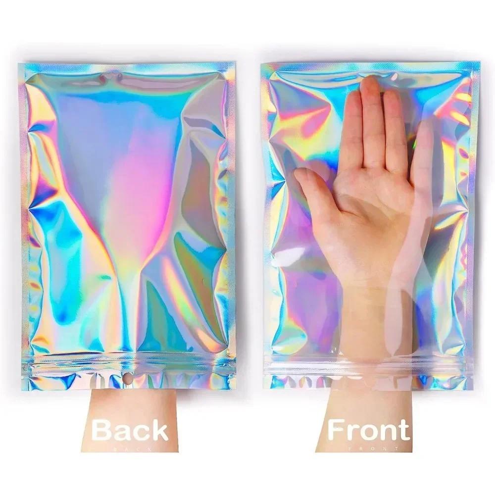 60-10PCS Laser Sealing Bags Plastic Holographic Candy Food Packaging Pouches Resealable Jewelry Necklace Storage Organizer Bag