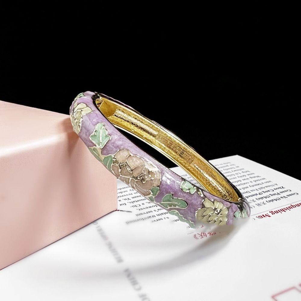 

Традиционный филигранный браслет с цветком пиона, двойной браслет, женский браслет на руку, подарки для женщин и девочек фиолетовый