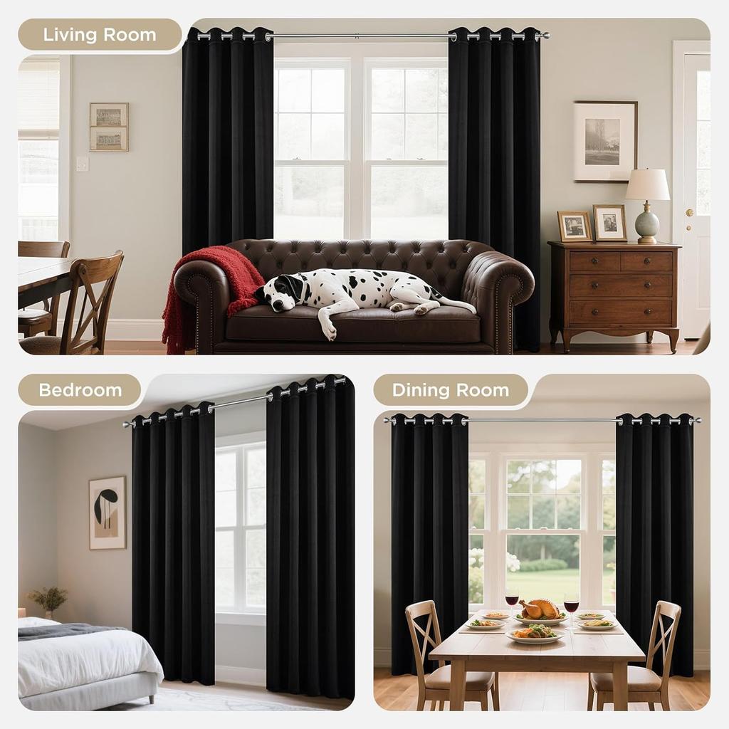 2Panels Modern 100% Blackout Curtain with Coated Lining Curains for Bedroom Living Room Dining Room Bathroom Window Home Decor