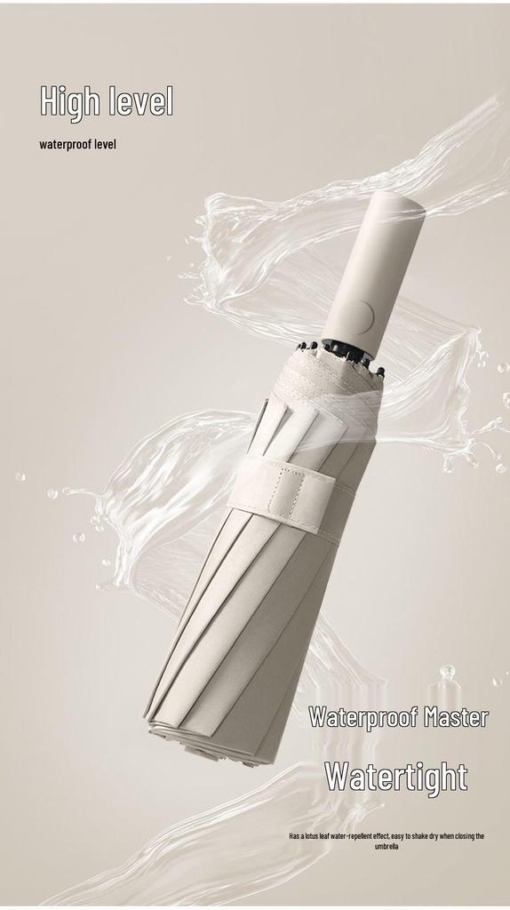 Reinforced Windproof Black Umbrella with UV Protection for All Weather Conditions