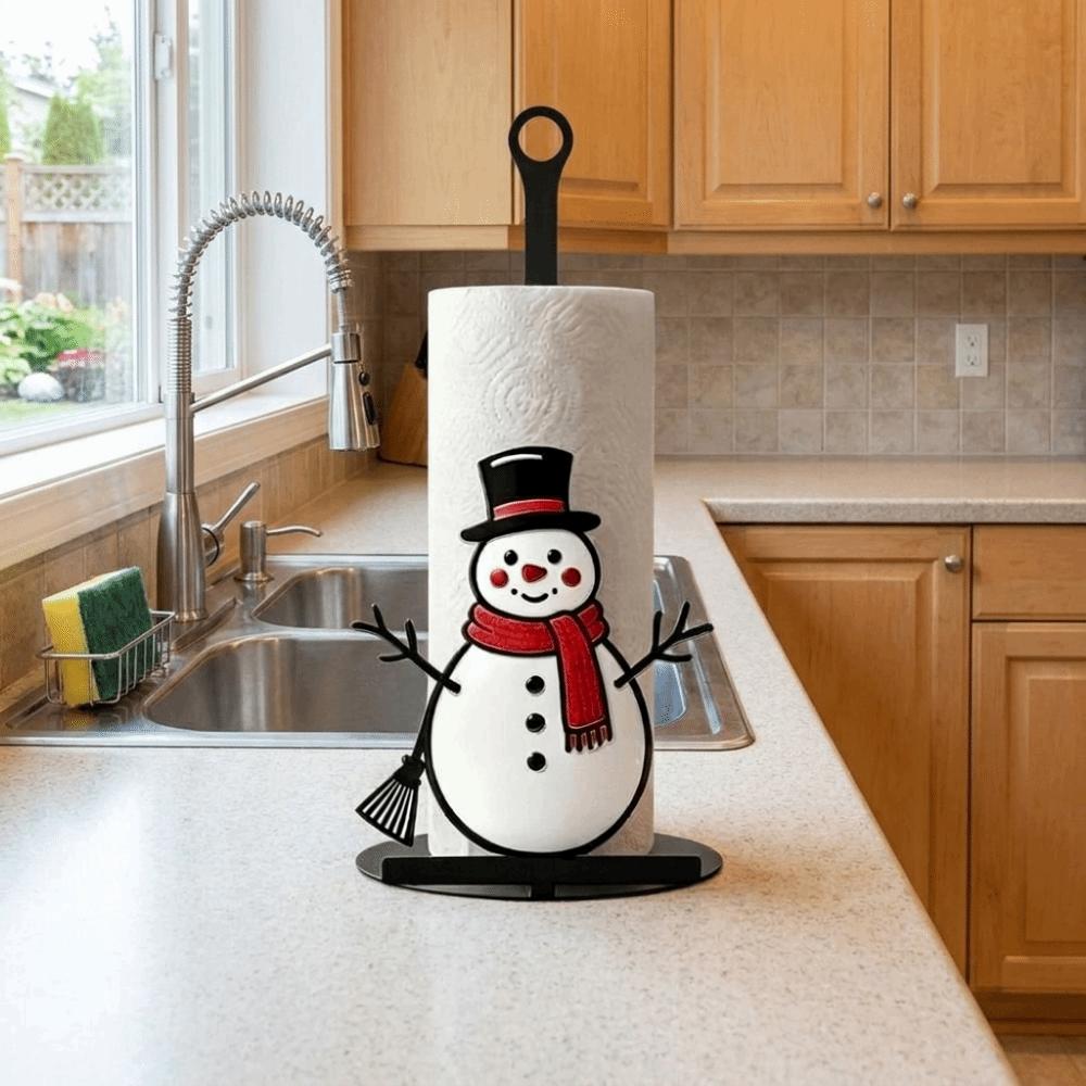 Wooden Base Xmas Paper Holder 2D Flat Roll Paper Towel Holder Paper Towel Rack Holiday Decoration