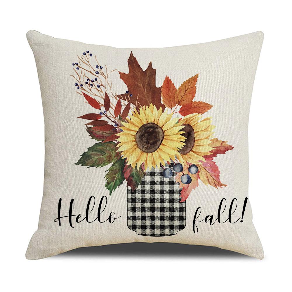 Autumn Harvest Pillow Cover Plaid Maple Leaf Truck Pumpkin Pillow Pillow Cover Home Cushion Cover