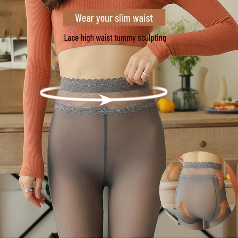 High Waist Gray Lace Pantyhose - Sheer, Waist-Supportive Leggings for Spring, Autumn, and Winter