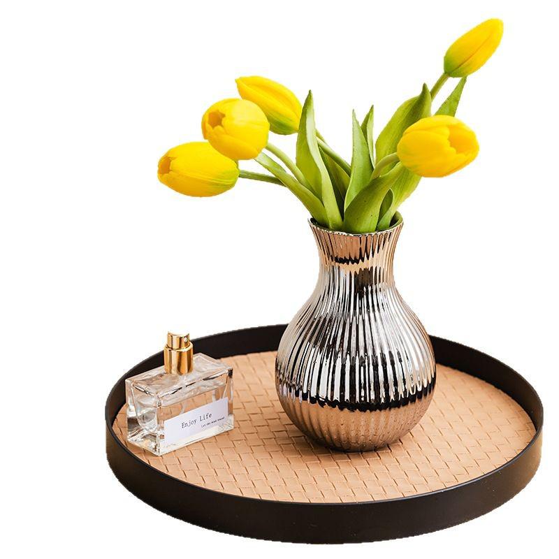 Jarrón de Cerámica Electrochapado en Oro - Estilo Nórdico para Decoración Moderna del Hogar