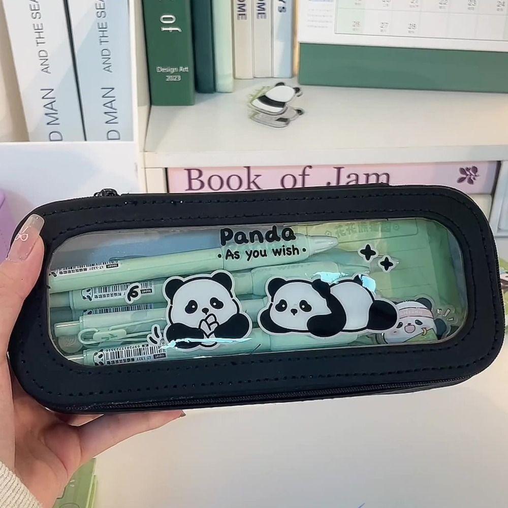 Aesthetic Transparent Pencil Bag Panda Stationery Storage Bag School Office