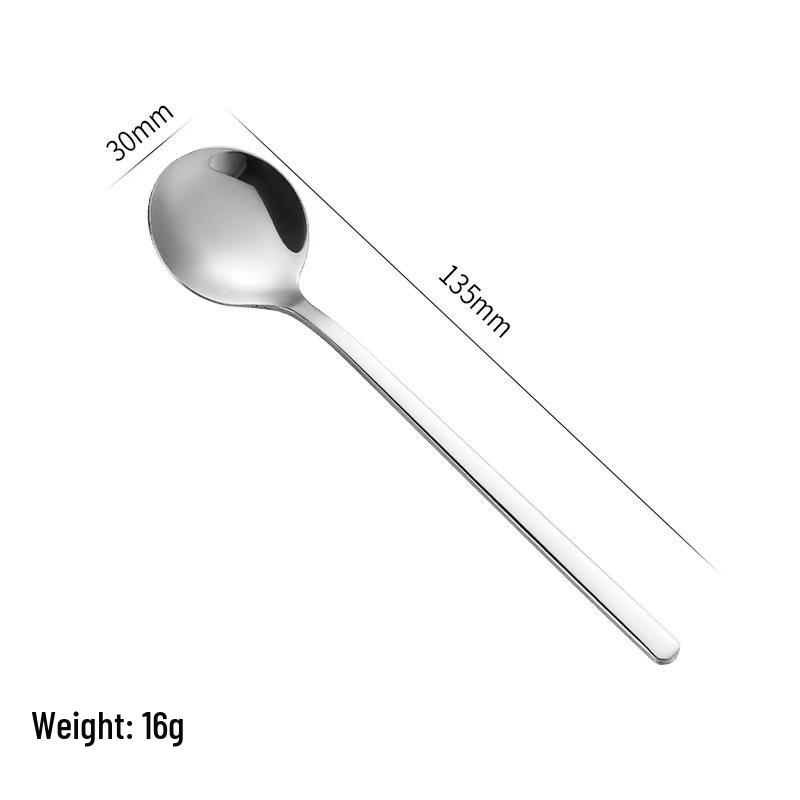 304 Stainless Steel Long-Handle Coffee & Dessert Spoon, Small Round Stirring Spoon