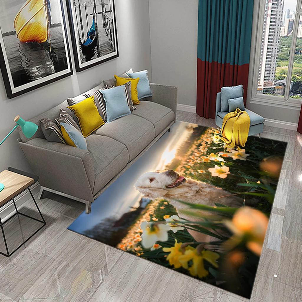 Hundefußabdruck Blumenmuster Teppich Süßer Welpe Blumenteppich Haustier Tier Rechteckige Bereichsteppiche für Erwachsene Yogamatten Wohnzimmer Dekoration Fußmatte