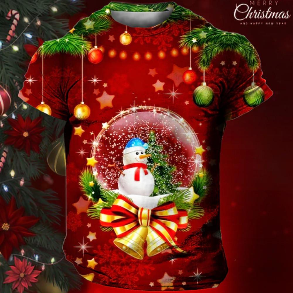 Neujahr und Weihnachten Herren T-Shirt 2026 Neuer Künstlerischer Stil Herren Kurzarm Atmosphäre Ist Voller Langsamkeit