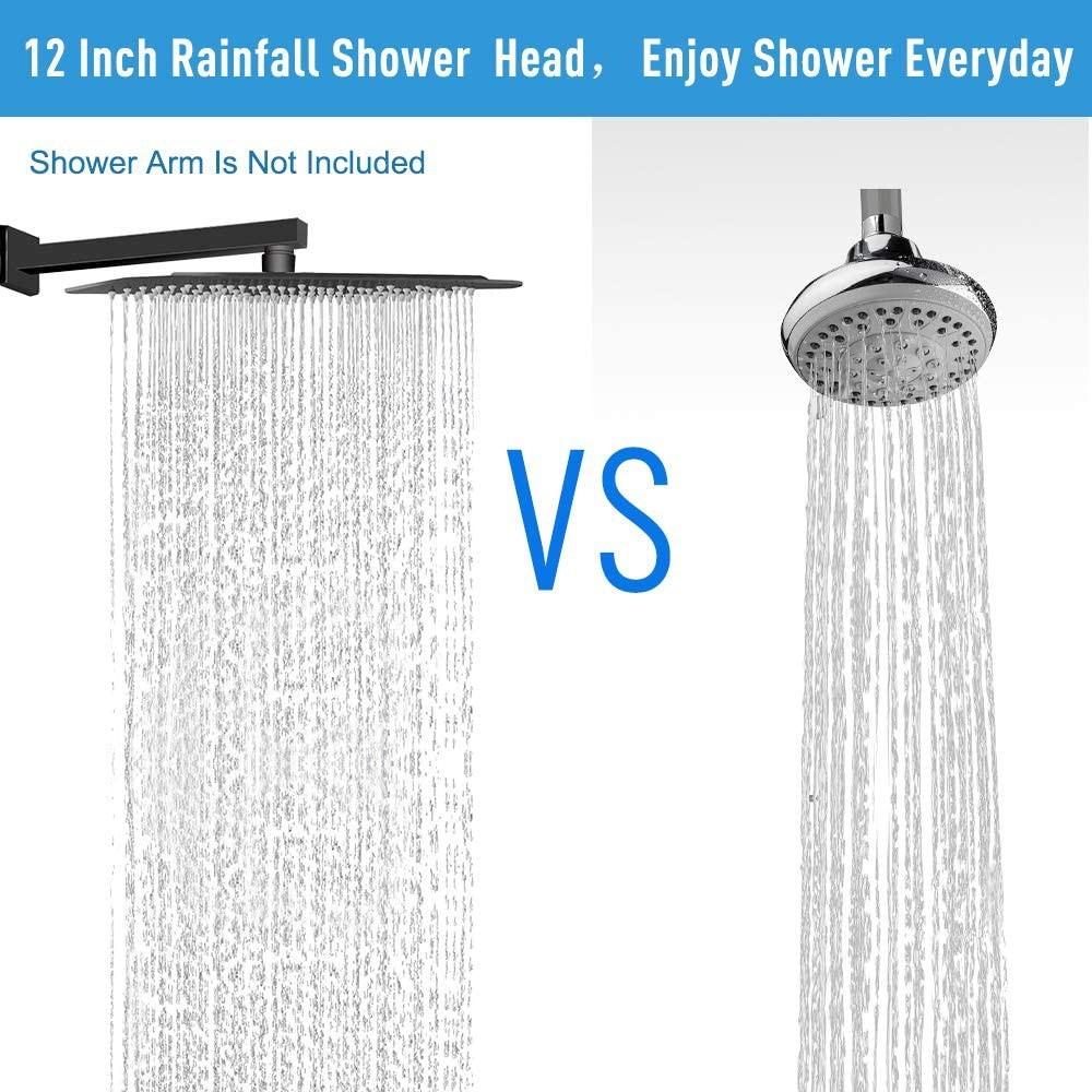 8"/10"/12" Large Rainfall Black Shower Head 304 Stainless Steel Square Rain ShowerHead Full Body Coverage Shower Set