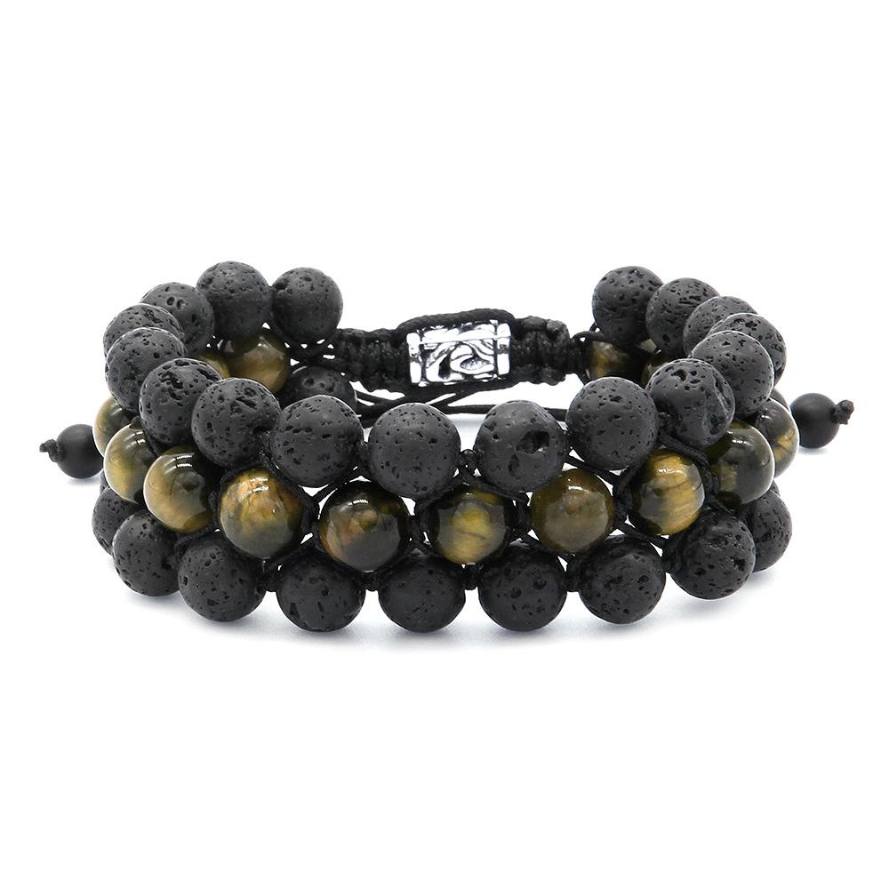 2020 Volcano Lava Tiger Eye Stone Woven Adjustable Multi-layer Bracelet