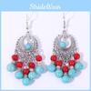 Turquoise Ethnic Simulation Beaded Earrings With Silver Filigree For Daily Wear