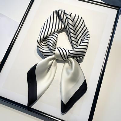 Sciarpa di seta imitazione quadrata a righe bianche e nere, foulard da donna multifunzione, foulard da collo con sensazione di seta
