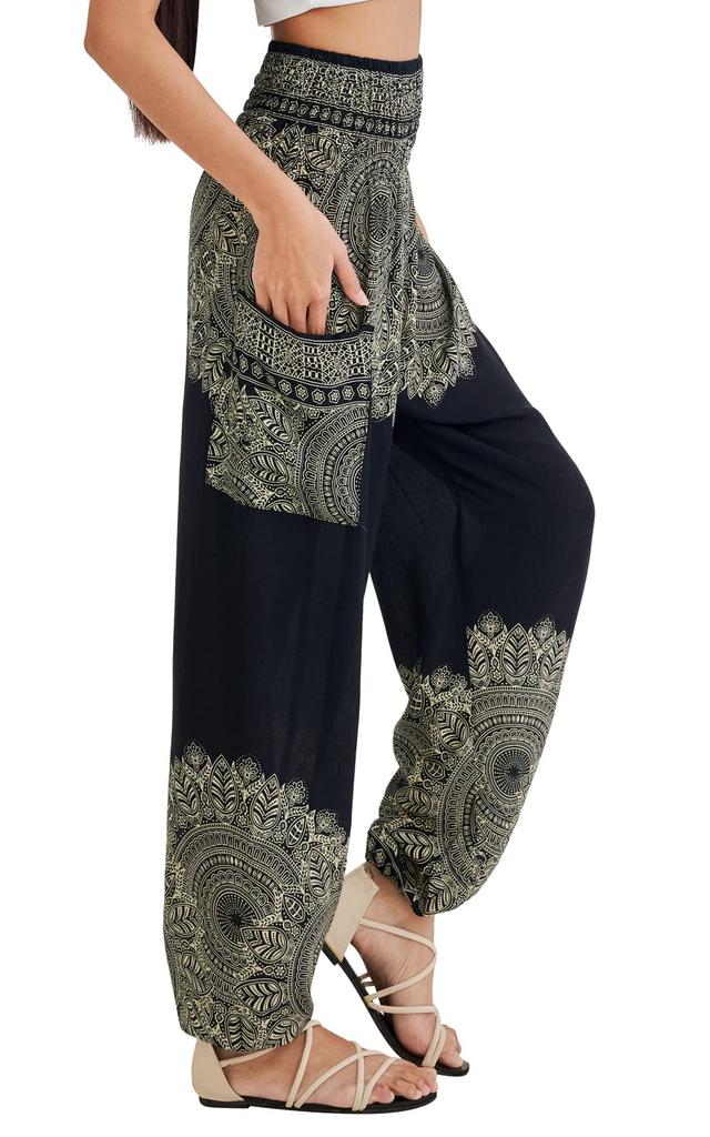 Joob Joob Boho Pants for Women Hippie Harem Pants Yoga Pants Comfortable Bohemian Flowy Hippie - - Women's - Outfit, Onyx, Small-Medium