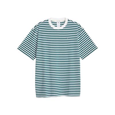Mmq Service Line Tee Striped Loose Fit Crew Neck Short Sleeve T-Shirt Unisex Tops Green 620839-02