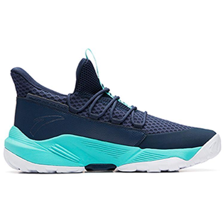 Anta Badass Synthetic Leather Shock Absorbing Non-Slip Wear-Resistant Breathable Mid-Top Retro Basketball Shoes Men Sneaker Blue 91911123-4