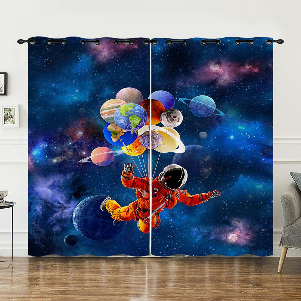 Curtains Bedroom Curtains Digital Printing Astronaut Planet Starry Sky Blackout Curtains