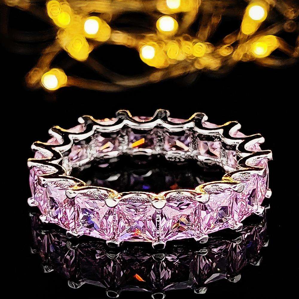 Eternity 925 Sterling Silver Engagement Wedding Band Rings Sets for Women Bridal Princess Cut Diamond Promise Party Jewelry Gift