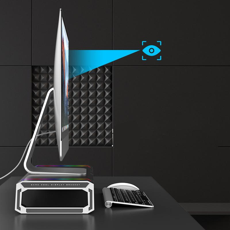 Aluminum RGB Monitor Stand Riser Bracket with 4 USB Ports Desk Organizer All-In-One Computer Laptop Height Stand Holder