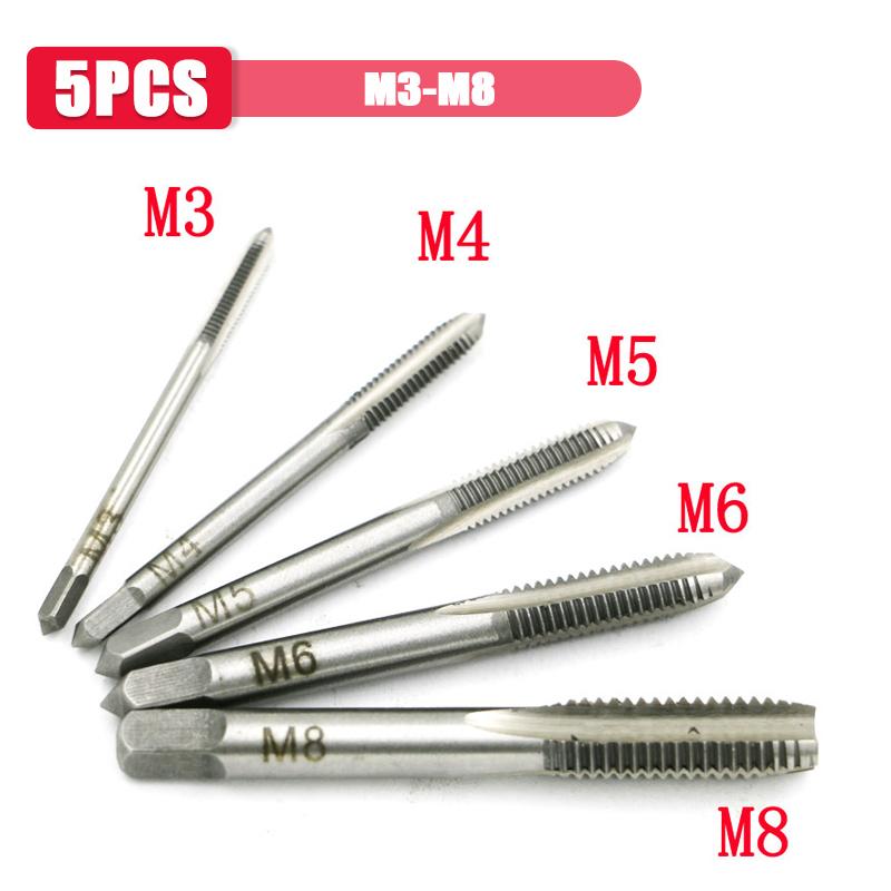 

Регулируемый серебряный держатель для метчика с трещоткой и Т-образной ручкой, набор гаечных ключей, ручные инструменты с 5 шт. резьбой M3-M8, метрической заглушкой, Т-образным метчиком 5Pcs-M3-M8