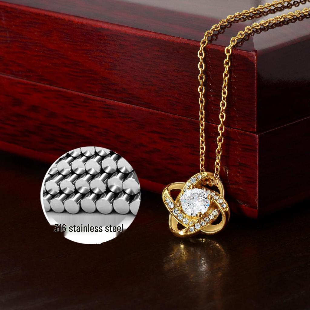 Stainless Steel Diamond Four-Leaf Clover Necklace, Non-Fading, Stylish Gift for Daughter