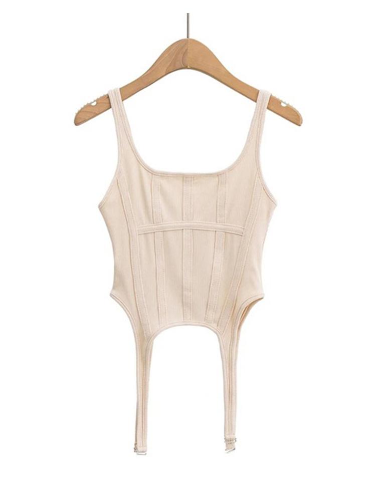 Fishbone Thread Safari-Stil-Weste, unregelmäßiges Hemd mit Hakenboden für Frauen, quadratischer Ausschnitt, sexy, ärmellose Tops