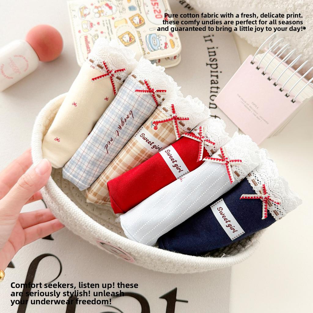 Girls Autumn and Winter Frown Cute Bear Rabbit Pure Cotton 10A Antibacterial Middle Waist Briefs