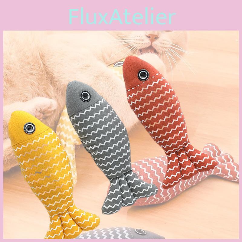 Durable And Bite-resistant Cat Toy Striped Linen Wave Fish With Catnip