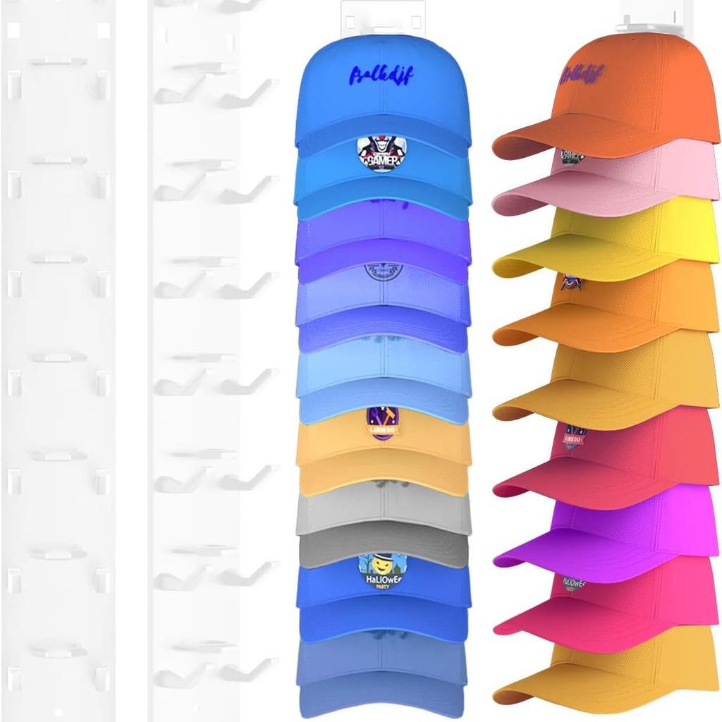 Punch-Free Wall-Mounted Baseball Cap Organizer with Double Hooks