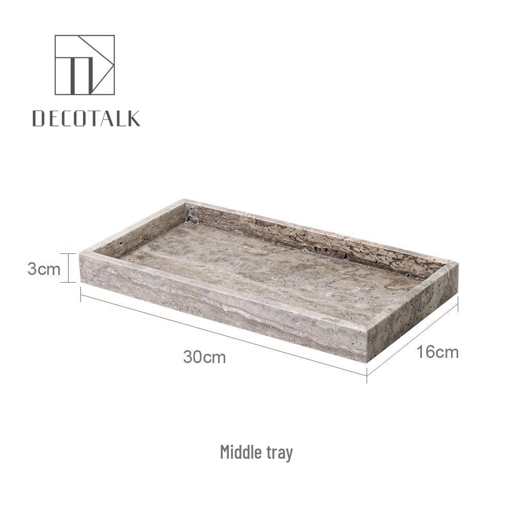 Set da Bagno Travertino Grigio Argento Wabi-Sabi: Vassoio e Decorazione per Lavabo.